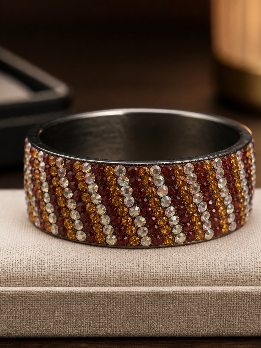 Multicolor Rhinestone Cuff Bracelet - Fall Tones
